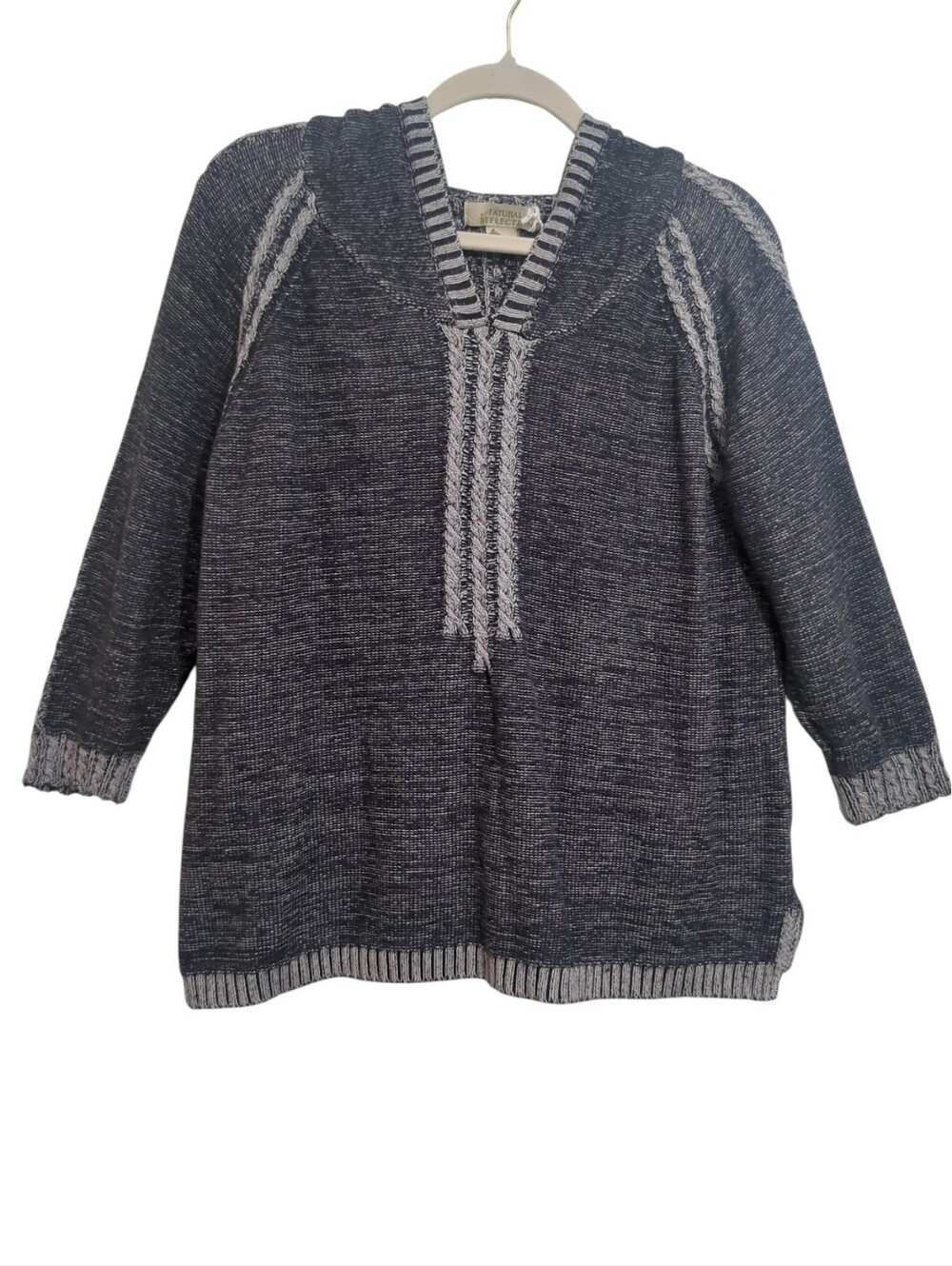 Natural Reflections XL Black and Gray Pullover Hooded V Neck Sweater Gorpcore